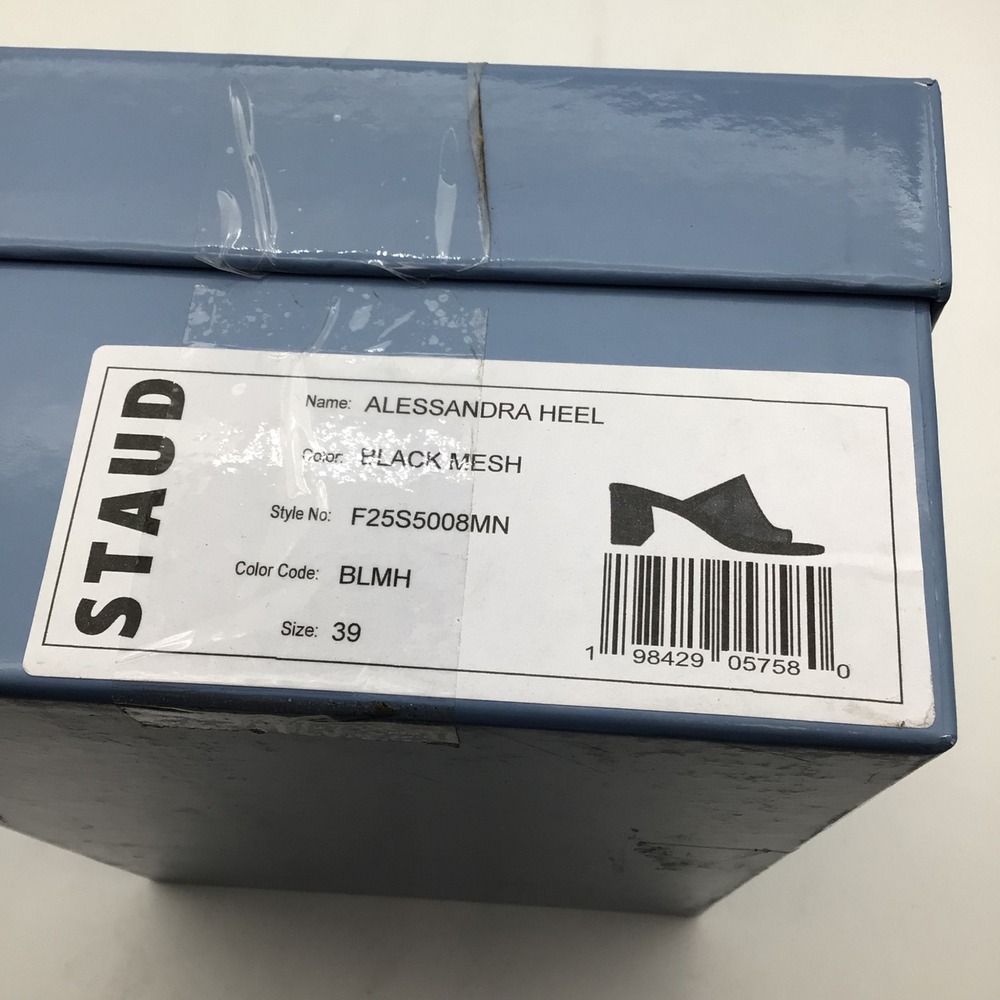 STAUD Alessandra Heel Black Mesh Square Toe Block Heel Mules Size EU 39 US 9 NEW - Picture 7 of 7